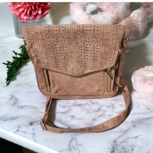 Violet Ray Tan Kimmie Laser Cut Messenger Bag, Like New!